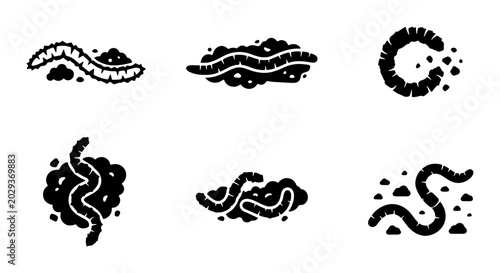 Canvastavla Earthworm Icons Set, Soil Life Vector Graphics, Garden Pest Collection, Organic
