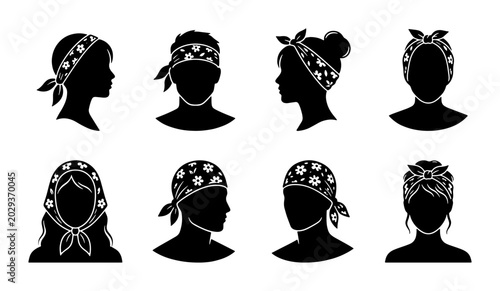 Foto Bandana Silhouettes Collection: Retro Headwear Styles, Fashion Accessories, Vint