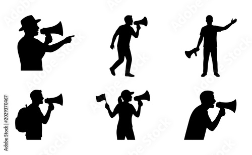 Canvas-taulu Megaphone Silhouettes: Announcing, Protesting, Rallying Figures, Communication I