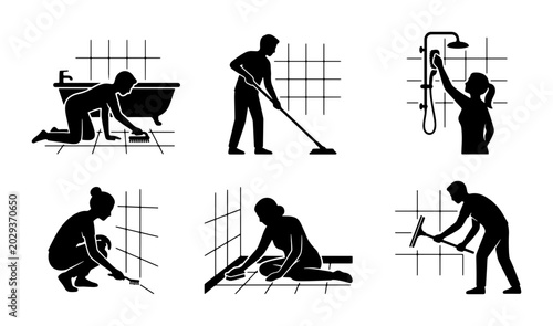 Photos Bathroom Cleaning Icons, Housekeeping Vector Set, Hygiene and Maintenance Silhou