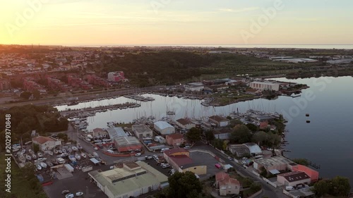 Aerial view of the Thau lagoon from Balaruc, Occitania, France
