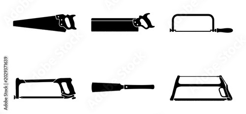 Foto Hand Saw Collection, Metal Saw, Hacksaw, Woodworking Tools, Construction Icons