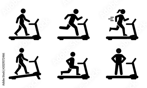 Canvas Print Treadmill Fitness Icons, Running Man Woman, Cardio Workout Vector Set