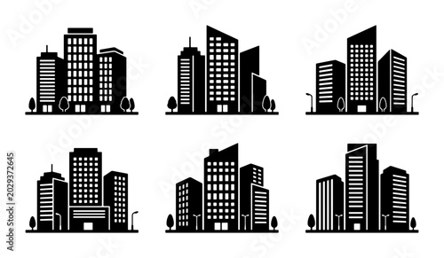 Konstfotografi Modern Cityscape Silhouettes: Diverse Building Collections, Urban Architecture I