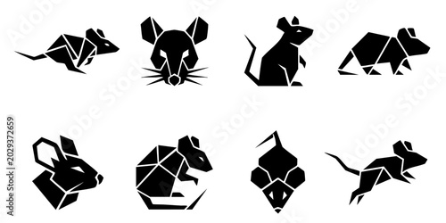 Foto Several mice are depicted in various poses with geometric lines.