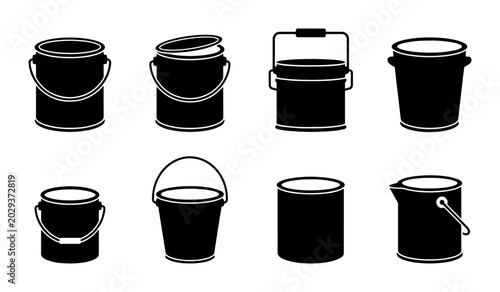 Cuadro en lienzo Black Paint Cans and Buckets, Various Styles, Vector Icons for Design