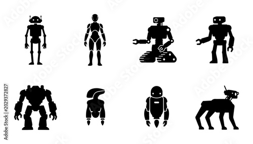 Tableau sur toile Diverse Robot Silhouettes Collection: Futuristic Androids, Mechanical Companions