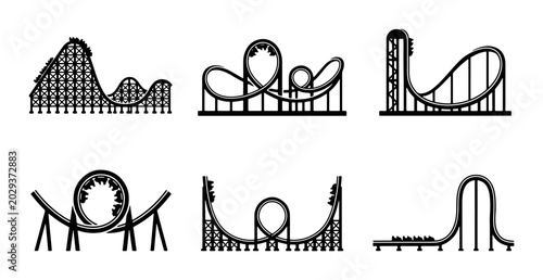 Tableau sur toile Roller Coaster Icons, Amusement Park Rides, Thrill Rides, Vector Set