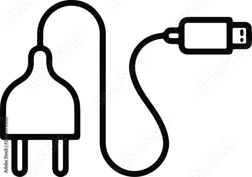 Cuadro en lienzo Minimalist black and white line art illustration of an electric power plug and U