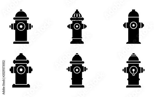 Photos Fire Hydrant Icons Set, Black Vector Graphics, Urban Safety Equipment Collection