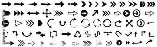 Directional arrow icon collection with hand drawn doodle arrows, curved navigation symbols, swirl pointer shapes, sketch movement signs, route guidance icons and abstract flow direction elements