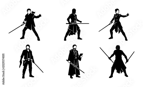 Quadro su tela Sci-Fi Warrior Silhouettes, Futuristic Fighter Poses, Fantasy Combatant Icons, J