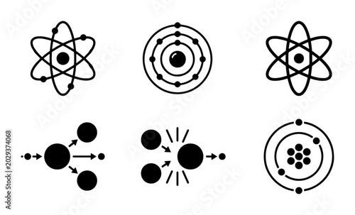 Cuadro en lienzo Atomic Structure Icons, Science Symbols, Physics Diagrams, Chemistry Concepts, M