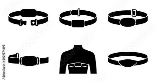 Heart Rate Monitor Straps, Chest Bands, Fitness Trackers, Sports Accessories, Vector Icons Set