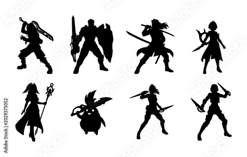 Foto Fantasy Warrior Silhouettes, Heroic Characters, Mythical Figures, Action Poses,