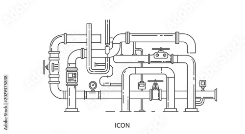 Industrial pipeline system with valves.