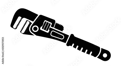 Black Adjustable Wrench Tool Icon.