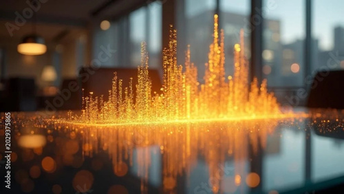 Golden business graphs in modern office. 