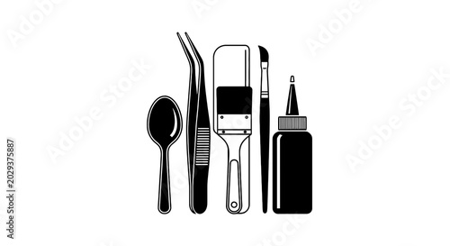 Black and white makeup brushes tools.