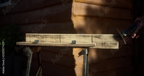 DIY Woodworking: Sanding Wood with a Hand Sander Outdoors | T 1.2 35mm Lens, 4K, 12Bit HQ Video	
