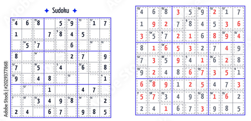Sudoku puzzle with filled and empty cells in grid layout  