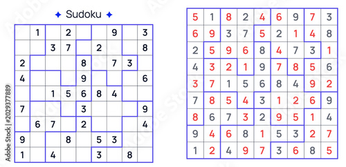Sudoku Jigsaw puzzle in progress with solved and unsolved grids on display  