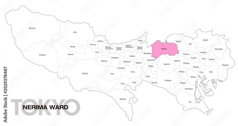 Fototapeta premium [日本地図] 東京都豊島区の市区町村名入り位置地図 (英語)