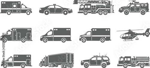 Canvastavla Emergency Response Vehicle Silhouette Icons.