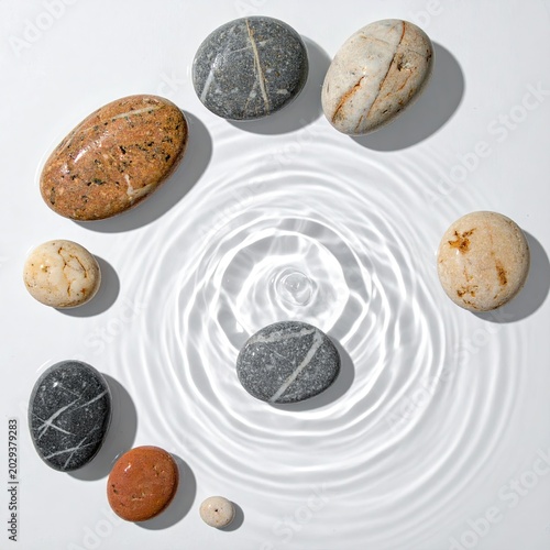 Stones arranged in circle with water ripples