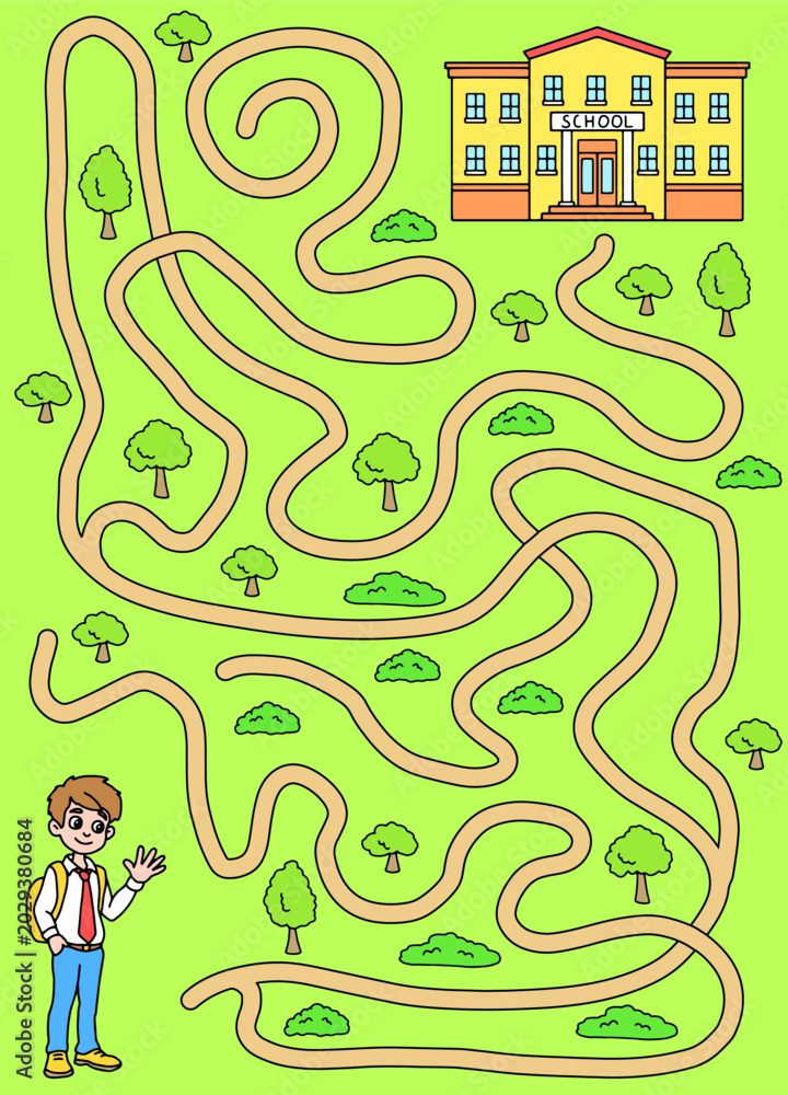 Fototapeta premium School maze graphic vertical color sketch illustration vector 