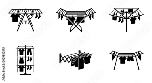 Fotografia Clothes Drying Racks Vector Icons, Laundry Line Set, Household Appliance Collect
