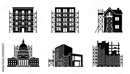 Foto Building Construction Icons, Renovation Scaffolding, Architectural Structures, U