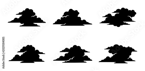 Photos Black Cloud Silhouettes, Cumulus and Storm Formations, Weather Icons Set