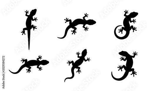 Gecko Silhouettes Vector Set, Reptile Icons Collection, Tropical Lizard Graphics, Wildlife Animal Shapes