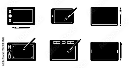 Schilderij op canvas Digital Drawing Tablets and Stylus Pens, Graphic Design Tools, Vector Icons Set