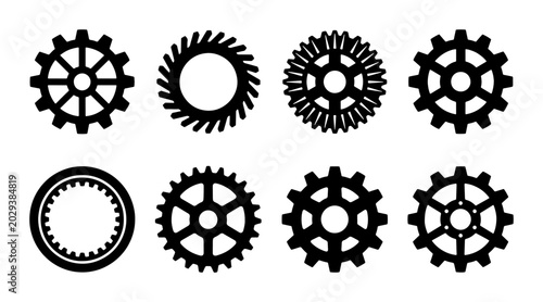 Konstfotografi Industrial Gear Set, Mechanical Cogwheel Collection, Engineering Sprocket Icons,