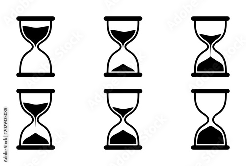 Hourglass Icons Set, Time Passing Vector Graphics, Sand Timer Collection, Countdown Concept