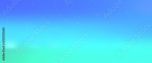 Vintage sky blue and mint green gradient background with retro film grain and dust scratches texture. Abstract tropical ocean resort horizon backdrop