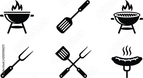 Black and white barbecue icons set Vector