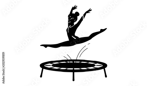 Tableau sur toile Cartoon Gymnast Split Jump Over Trampoline Sports Vector Design