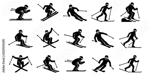 Картината върху платно Ski Action Silhouettes Set 2