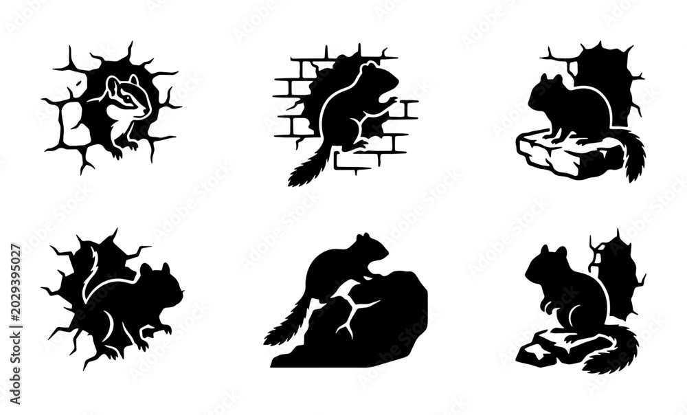 Obraz premium Squirrel and Badger Vector Icons: Wildlife, Nature, Forest Animals, Breaking Through Walls