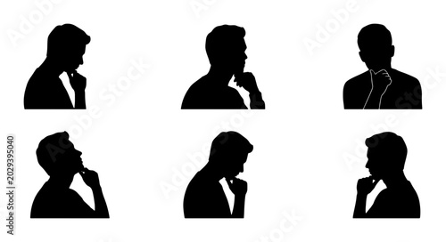 Photos Thinking Silhouette Icons, Pensive Man Profile, Contemplation Vector Graphics, D