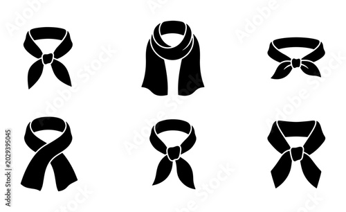 Quadro su tela Six Black Scarf Icons, Fashion Accessory Vector Set, Neckwear Styles Collection