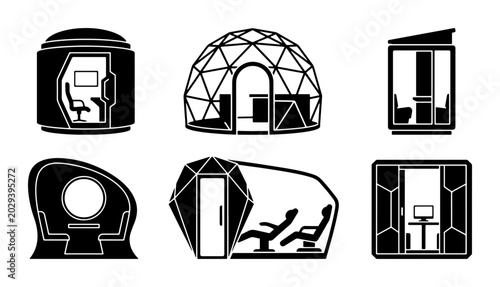 Bild auf Leinwand Modern Pods & Domes: Office Booths, Geodesic Structures, Workspace Solutions