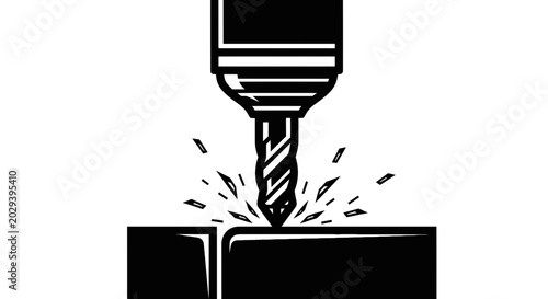 Tableau sur toile Drill Bit Drilling Through Metal Block.
