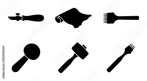 Bild auf Leinwand Leatherworking Tools Set, Crafting Supplies Icons, Handcrafting Equipment Vector