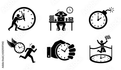 Foto Time Management Icons: Deadline Stress, Rush Hour, Success, and Productivity Con