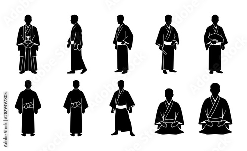 Konstfotografi Japanese Kimono Silhouettes, Traditional Attire Collection, Male Figures Poses V