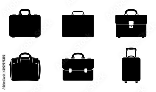 Bild auf Leinwand Business Briefcase Icons Set: Professional Luggage, Travel Cases, and Portfolio
